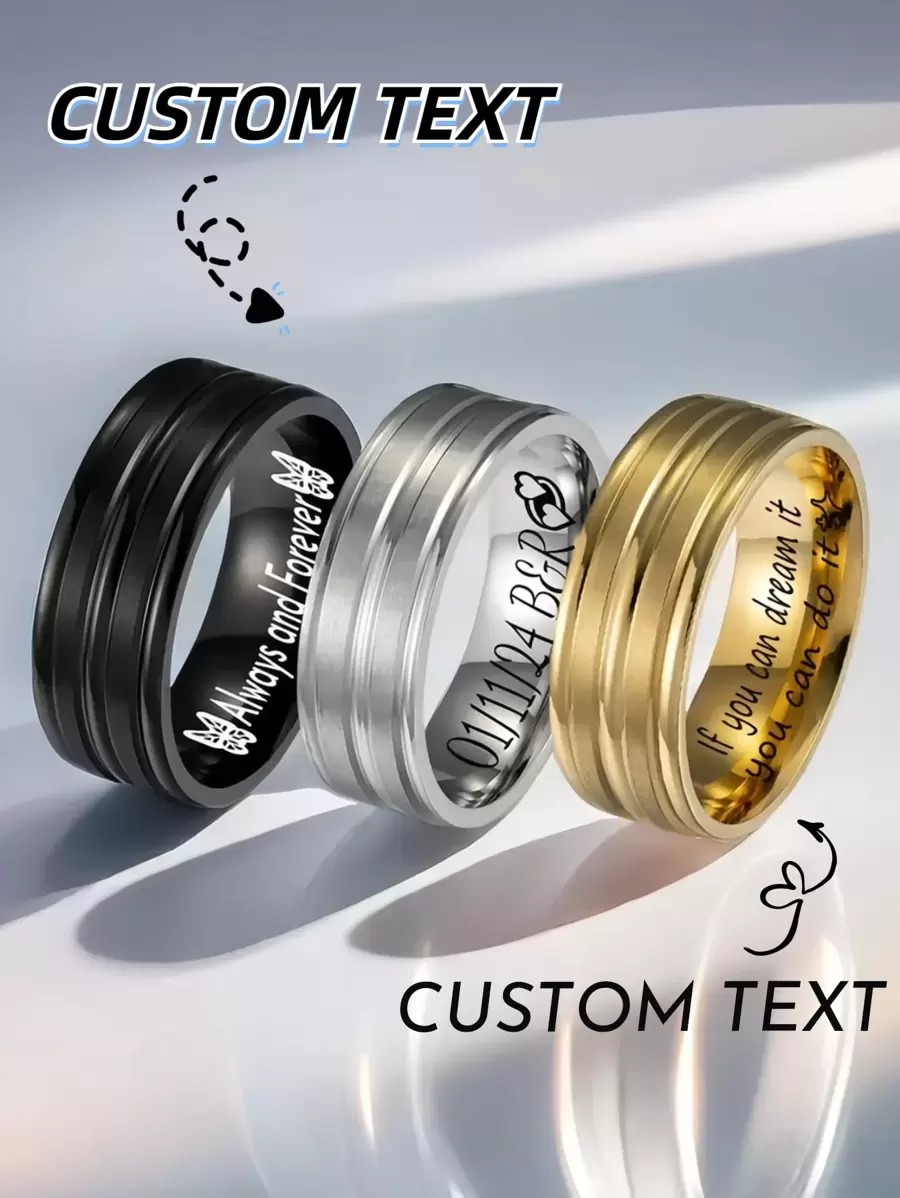 1 Pc Custom 8MM Wide Stainless Steel Multi-Layer Frosted Ring For Men Personalized Jewelry Birthday Party Valentine's Day Jewellery Gift Name Engrave