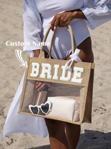 1pc Personalized Bride Bag Beach Bag Bridesmaid Tote Bag Bachelorette Gift Bag With Name Large Beach Tote Custom Gift Bachelorette Party Gift Honeymoon Gift, Custom Bride Transparent Tote Bag, Bride To Be Beach Bag, Bride Honeymoon Bag, Bridesmaids Gifts, Bride Gifts, Beach Tote Bag, Bride -Patc, Bride Beach Bag Personalized Bride Beach Tote Bridal Shower Gift For Bride To Be Gift Ideas Bride Gift Bag,Kawaii,Y2K,Minimalist,Commuting,Business Casual,Basics,Custom,Personalized,Unique,Customized,Ideal Gifts For Him,Ideal Gifts For Her,Her,Boyfriend,Girlfriend,Family,Friends,For Anniversaries,For Birthdays,For Holiday/ Vacation,For Outdoors/Outings/Travel/Hiking/Stadium/Sports/Climbing,For Business/Commute/Work/Office,Mother's Day Gifts Women