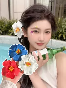 Set de 3 piezas/1 pieza de Horquillas para el cabello con flor de Hibisco hawaiano blanca/azul/roja de 4cm/1.57 pulgadas, de moda, versátiles, elegantes, sencillas, de unicolor, adecuadas para salidas diarias, ocio, fiestas, viajes, recogidos, coletas, lavado de cabello, maquillaje y combinación de atuendos