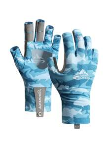 GOLOVEJOY 1 双男式冰丝海洋迷彩印花钓鱼手套，轻便透气耐磨防滑防紫外线户外钓鱼手套