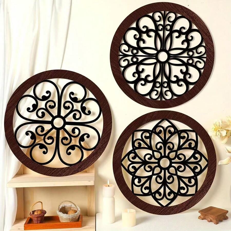 4pcs Classic Wooden Wall Decor Set - Rustic Farmhouse Style Hollow ...