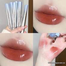 1pc Ice Crystal Blue Gloss Hydrating Lip Tint Glass Lip Gloss Nude Color Lip Gloss & Lip Balm