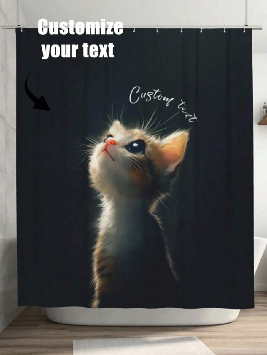 1pc Customized Flannel Shower Curtain, Personalized Text, Custom Background, Wedding Shower Curtain, Personalized Image, Custom Image, Super Thick & Soft, All Season Use, Family Friend Image, Gift For Friends & Family Home Bathroom Decor Fall Decor Bathroom Accessories Back To School