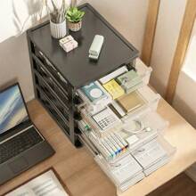 2-6 Layers Small Desktop Storage Box With Drawer, Elevated Desk Organizer, Office Storage Cabinet Made Of Plastic For Stationery At Home