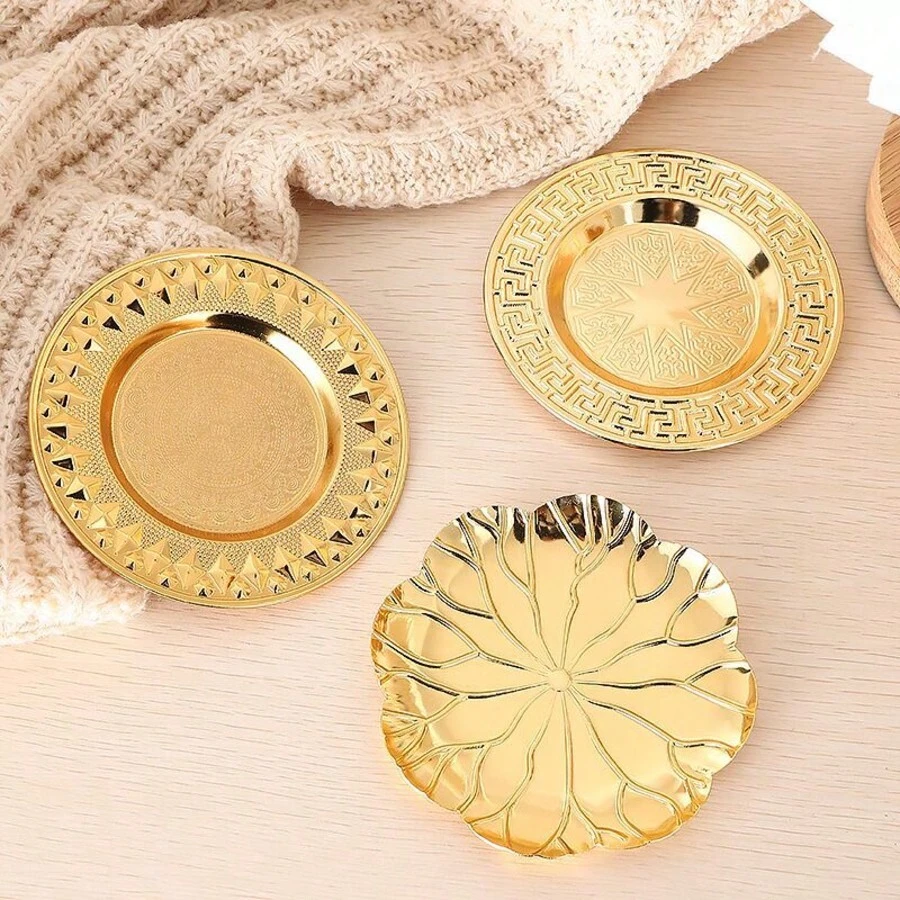 1pc Vintage Round Metal Food Tray - Reusable Decorative Appetizer Serving Platter - Ideal For Kitchen - Party - Centerpiece