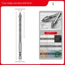 Four-Blade Serrated Eccentric Drill Bit, Suitable For: Tile/Concrete/Metal/Stainless Steel/Ceramic/Drilling, Ultra-Hard Special Electric Drill, High Hardness Dry Drilling, Specification Model: 6mm/8mm/10mm/12mm