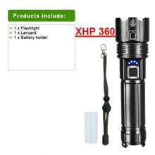 Linterna recargable LED | Linterna de 15000 lúmenes con chip XHP360 | Linterna impermeable IP67 y zoom | Linterna táctica con 5 modos de iluminación para acampada, senderismo, pesca y emergencias