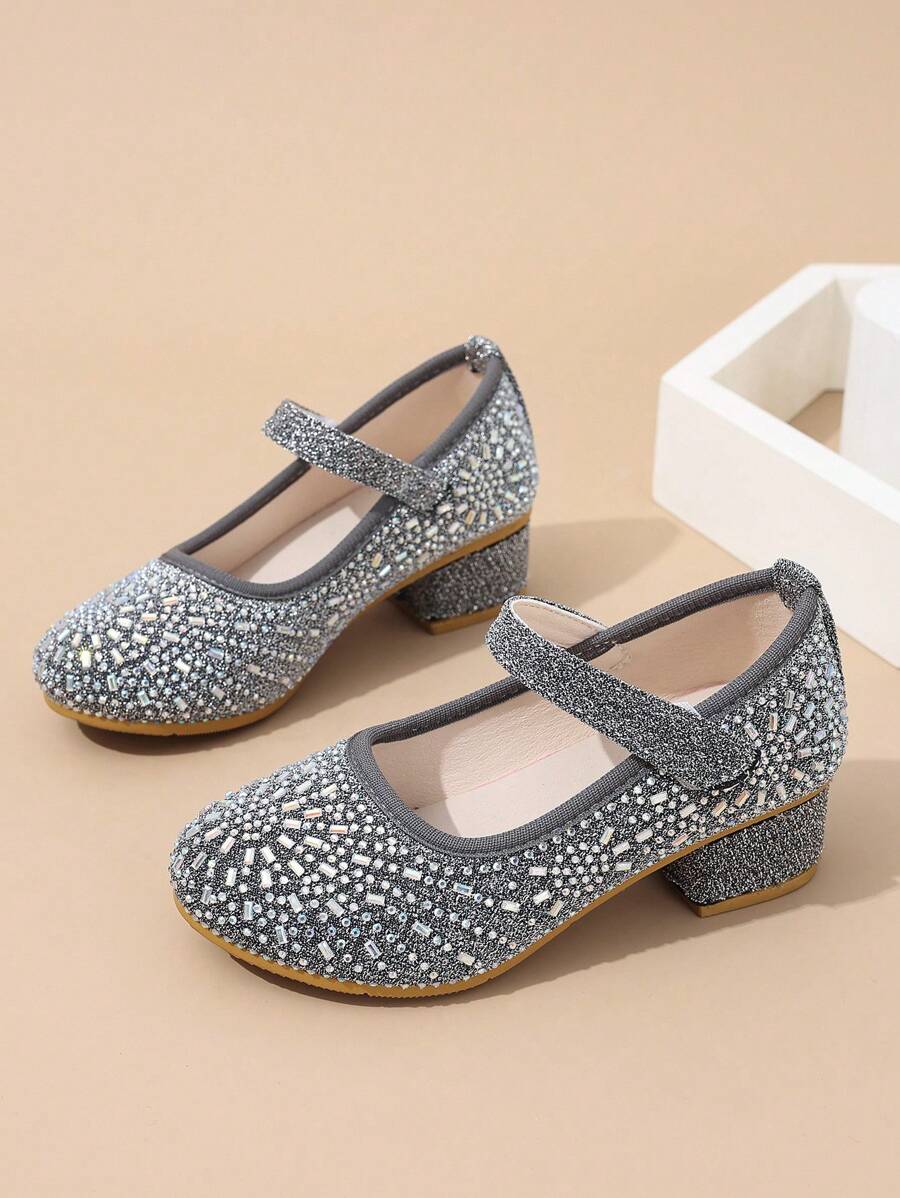 Grey Rhinestone Asymmetrical Pattern Elegant Fashion Glamorous Comfortable Holiday Romantic Lovely Girls & Kids High Heel Shoes - Grey - View 1