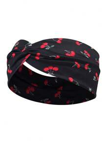 1 件装女士休闲花卉水果印花交叉多色发带，时尚蝴蝶结爱心发饰，多功能发饰，头巾式发带，秋冬季度假发带，女士优雅围巾，女士头巾，柔软头巾