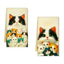 2 piezas Paños de cocina con estampado de gato, paños suaves y absorbentes de fibra superdensa, toallas de baño, estilo de dibujos animados modernos, lavable a máquina, adecuado para la decoración del hogar y restaurantes, regalo perfecto para amantes de los gatos, apropiado para la cocina, comedor, baño, hogar, 18*28 pulgadas