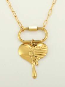 1pc Luxury Gold Stainless Steel Heart Pendant Necklace, Elegant Design Suitable For Daily Wear, Gift For Mother's Day
