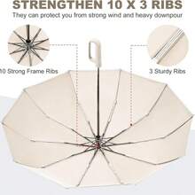 10pcs Reverse Folding Umbrella With Carabiner Handle, Windproof Portable, 46-Inch Diameter, Dual-Use For Men And Women, Rain & Sun Protection - Multicolor - View 10