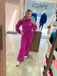 WOMEN'S WINTER MOUSSE KNITTING SET WITH PANTS AND BRAIDED BLOUSE - 查看 3
