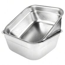Washing Up Bowl Set, 2-In-1 Washing Up Bowl & Strainer Bowl, Stainless Steel Dish Tub With Colander, For Washing Rice And Draining, Vegetable And Fruit Food Preparation (Medium) - Large - View 1