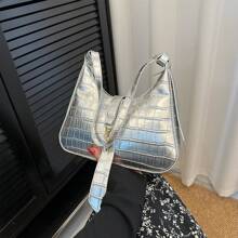 Women's Casual Silver Color Shoulder Bag, Fashion Handbag