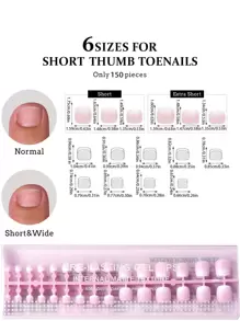 150pcs Short Square Brown/Pink Adhesive Gel Nail Tips, 15 Sizes Option, Short French Ombre Matte False Toenail Decoration Suitable For Women & Girls Toe Nails