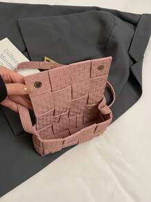 时尚简约女士派对 PU 编织装饰单肩包 - 粉色 - 查看 5