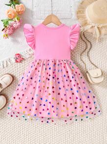 Vestito da ragazza giovane con gonna a ruffle con stampa di unicorno carino, adatto per primavera e estate