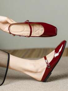 Women's Fashion Square Toe Casual Slip-On Black Shoes, Versatile Office, Outdoor Wear Flat Mules, Spring/Summer Premium Quality - 酒紅色 - 查看 7