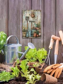 Biển thiếc kim loại 2D phẳng, 1 dụng cụ làm vườn cổ điển & cây trồng trong chậu, áp phích treo tường cho khu vườn, trang trí mảng chậu cây, trang trí nghệ thuật treo tường cho nhà, quán bar, quán cà phê, nhà để xe, vườn, hiên nhà, trang trại, nhà kho trồng cây, hoàn hảo để trang trí sân vườn, khoan lỗ trước, chống thấm nước, chịu được thời tiết, 8x12 inch - Nhiều màu - Xem 2