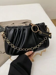 CONTAINEVERY 时尚百搭简约纯色褶皱单肩包 - 黑色 - 查看 2