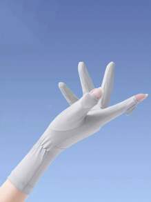 女士薄冰丝防晒手套，透气防紫外线露指驾驶手套，带触摸屏，夏季 - 彩色 - 查看 4