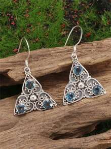 1 对经典复古蓝色方晶锆石三角形低过敏耳环，个性化迷人配饰礼物，适合女性 - 耳環 - 查看 7