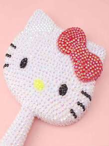 Sanrio 1 pieza Espejo de mano mini de Hello Kitty de Sanrio, espejo de maquillaje DIY con diseño de gato de la suerte, portátil para viajar (algunos colores de los accesorios al azar)