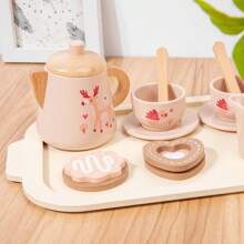 Jeu de thé et gâteaux en bois pour enfants, service à thé, batterie de cuisine jouet, jeu de rôle éducatif et de simulation, jouet de développement préscolaire, jouet interactif parent-enfant