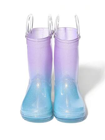 Kid's Gradient Pink Sakura Rain Boots, Sweet Princess Style Waterproof Outdoor Boots, One-Piece PVC, Odorless, Easy To Clean, Kindergarten & Toddler Anti-Slip Soft Bottom Rain Shoes For Boys And Girls