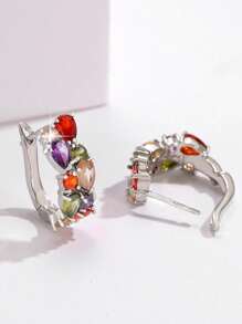 jealous young 1 Pair CZ Stud Earrings for Women Girl Gold Wedding Earrings Jewelry Gift - Silver - View 5