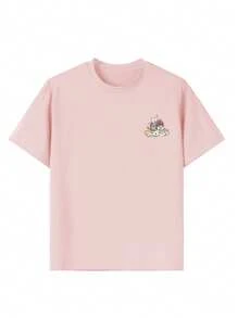 1pc Girls Casual Cat Print Crew Neck Short Sleeve T-Shirt, Summer Student Young Childrenswear - Cute Cat Group Artistic Style T-Shirt Inspires Imagination And Self-Expression