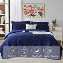 Queen Comforter Set Sage Green, 2 Pcs/3 Pcs Lightweight Comforters Queen Size Solid Bedding Comforters Sets, [1 Comforter, 1 Pc/2 Pcs Pillowcases] Universal All Seasons, Perfect For Your Bedroom Decor, Ideal Gift. - 藍色 - 76 - 查看 1