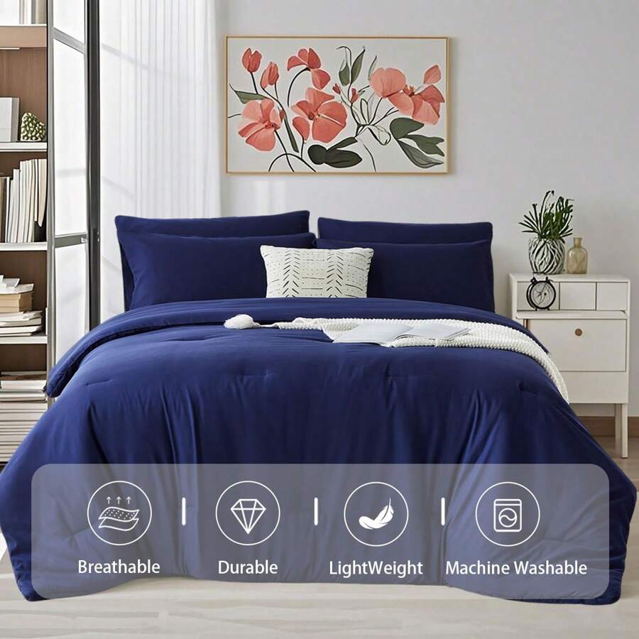 Queen Comforter Set Sage Green, 2 Pcs/3 Pcs Lightweight Comforters Queen Size Solid Bedding Comforters Sets, [1 Comforter, 1 Pc/2 Pcs Pillowcases] Universal All Seasons, Perfect For Your Bedroom Decor, Ideal Gift. - 藍色 - 76 - 查看 1