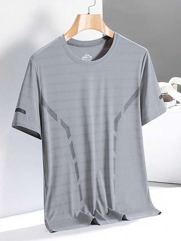 Boyfriend Style Men's Ice Silk Short Sleeve Elastic Sport Training T-Shirt, Quick Dry, Breathable Mesh Top, Summer