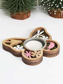 1pc, Wooden Flowers, Butterflies, And Hearts Shape Candle Holder, Wooden Crafts Candlestick, Festival Desktop Home Decor, Party Supplies Gifts Birthday Graduation,Wedding