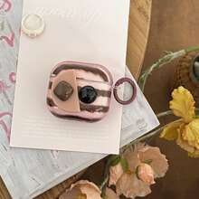 Vintage Brown & Blue Gemstone Handmade Sticker Transparentny pokrowiec na słuchawki + zestaw wiszących pierścieni, kompatybilny z Apple AirPods Pro2/AirPods Pro/AirPods 4/AirPods 3/AirPods 2