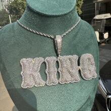 Customized Brass Cubic Zirconia Knuckle Letter Pendant, DIY Personalized Hip Hop Style Necklace With Rope Chain, Couples Everyday Wear,Silver,Stylish,Colorful,Vintage,Hipster,Simple,Y2k,2000s Fashion,Custom,Personalized,Unique,Ideal Gifts For Him,Ideal Gifts For Her,Her,Boyfriend,Girlfriend,Dad,Mom,Family,Friends,For Anniversaries,For Birthdays,For Graduation,For Prom,For Party,Jewelry Women,Elegant Outfit