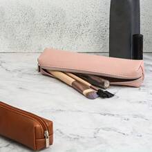 1 pièce Sac de maquillage  chic - Étui à crayons mini élégant en noir, marron, beige et rose avec fermeture éclair. Parfait pour les pinceaux à sourcils et les produits de beauté essentiels. Étui à crayons portable, accessoire de mode élégant avec fermeture éclair métallique. Idées cadeaux : organisateur de voyage de maquillage, accessoires avec fermeture éclair