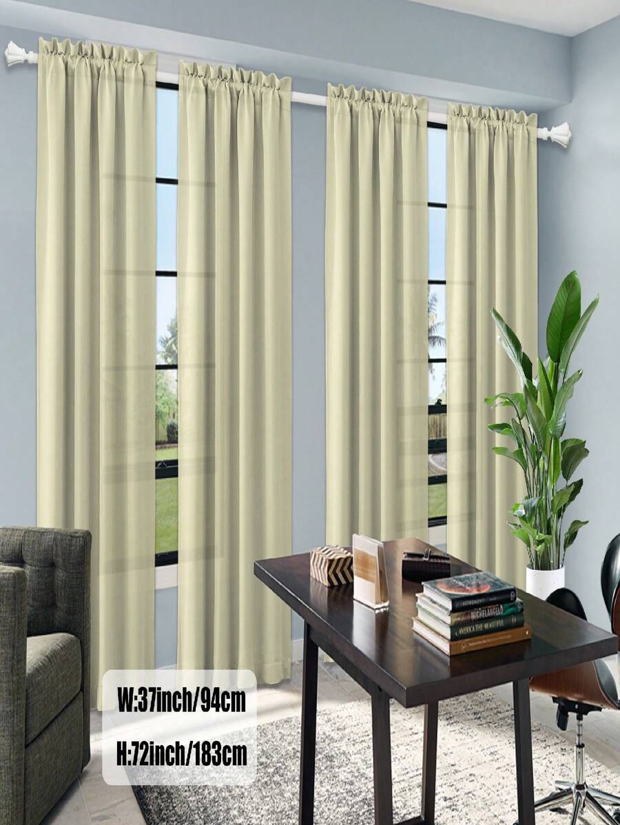 4 Panels Set Decoration Solid Color Curtains For Living Room ...