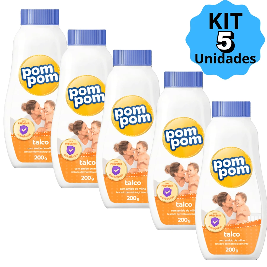 KIT 05X Pom Pom Baby Talcum Powder 200Grs Prevents Diaper Rash With Cornstarch Baby Baby - 白色 - 查看 1