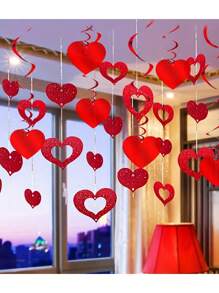 106pcs Red Heart Rain Silk Pendant Hanging Decorations Plastic Red Heart Spiral Banner, Valentine's Day Heart Shaped Hanging Decorations, Wedding Anniversary Love Party Ceiling Ribbon, Valentine's Day Party Supplies, Heart Sequin Hanging Decorations, Restaurant Window Decorations And Layout Supplies Bridal Party Wedding Ceremony Essential ,Wedding Ceremony Decor(With Lanyard) Gifts Birthday Graduation Birthday Decorations Party Decorations Bachelorette