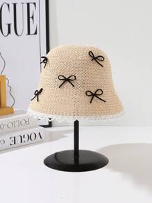 1pc Women's Spring/Autumn New Sweet Simple Bow Decor Round Crown Bucket Hat, Small Face Flattering Sun Protection Hat, Suitable For Outdoor/Street Wear - A - View 10