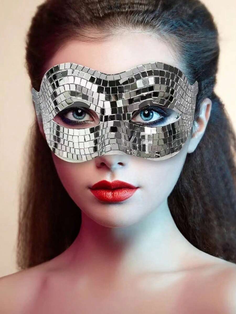 1/2pcs Disco Party Sparkling Mirror Bar Performance Mask Gold Silver ...