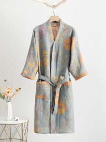 1pc Vintage Floral Pattern Bathrobe, Pink/Purple/Blue/GreenGauze Bathrobe, Absorbent & Quick-Dry, Women's Bathrobe, Can Be Worn As Towel, Spring/Summer Sleepwear, Double Gauze, Pink/Purple/Blue/Green, Bathroom Accessories, Home Essentials Home Bathroom Decor Back To School - Multicolor - View 32