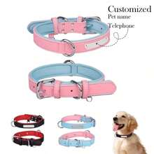 Collar de perro personalizado de PU con almohadilla de goma suave y cómoda, placa de identificación personalizada para perros pequeños y medianos, collar resistente - Multicolor - Ver 9