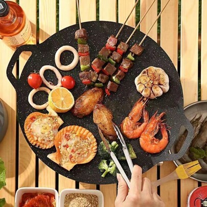 Korean Style Square Pan, Korean BBQ Plate, Barbecue Grill, Non-Stick Round Pan For Outdoor Kitchens (30 Cm)