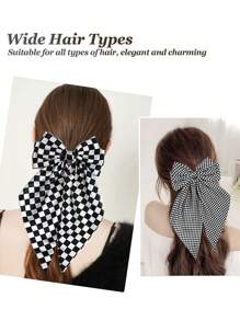 4PCS Big Checkered Bow Hair Clips Small Checkered Large Bow Hair Clips Black White Checkered Pattern Hair Bows For Women Girls Ponytail Long Tail Big Hair Bows Accessories