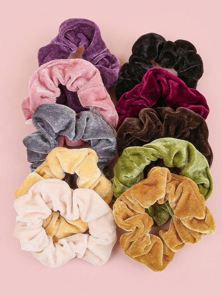 10 件装女士法式天鹅绒纯色发圈，时尚百搭的发饰，适合生日派对、舞会和日常佩戴