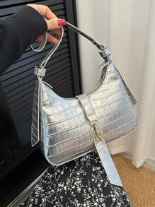 Women's Casual Silver Color Shoulder Bag, Fashion Handbag